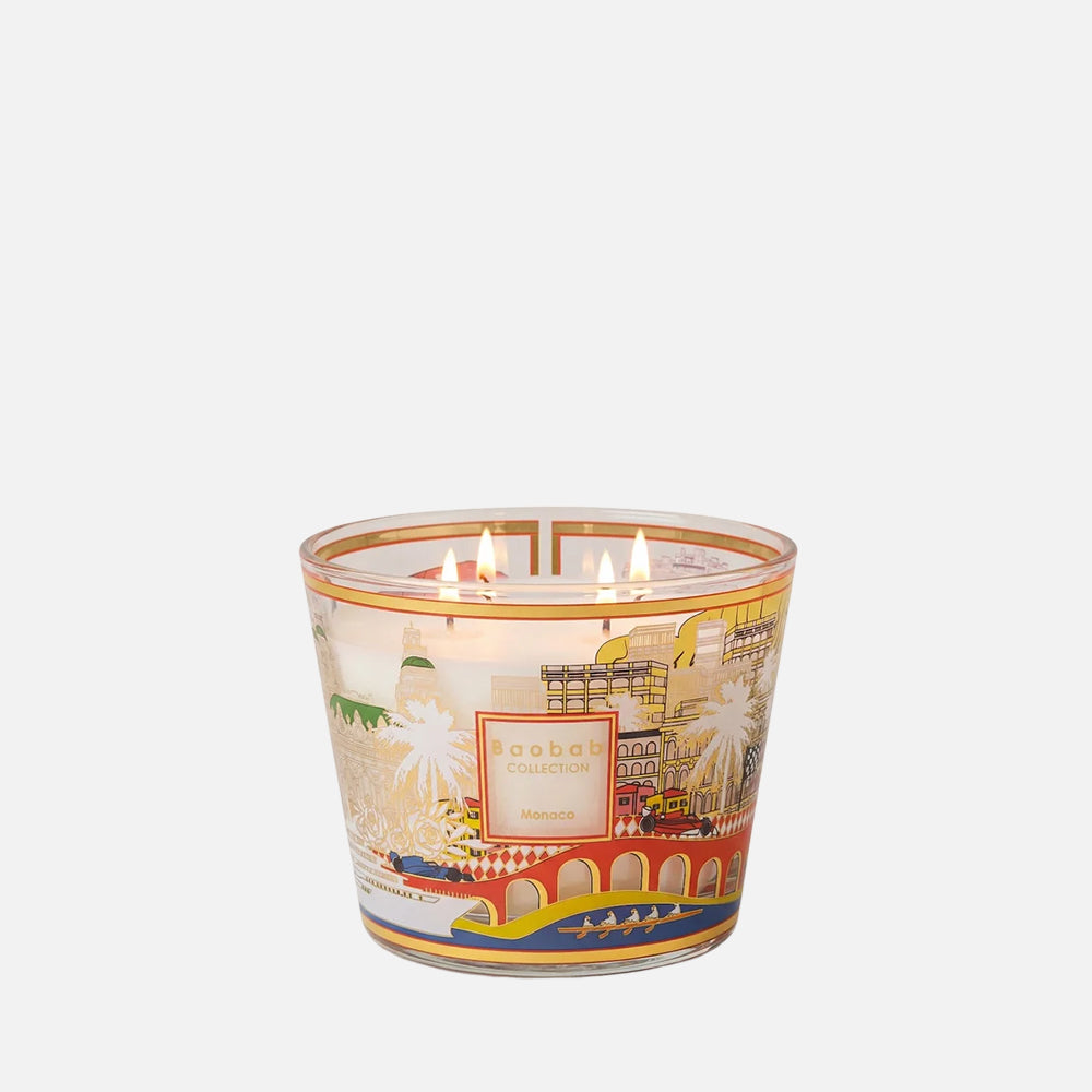 Baobab Collection Monaco 4-wick scented candle in mouth-blown glass, 500g, front view