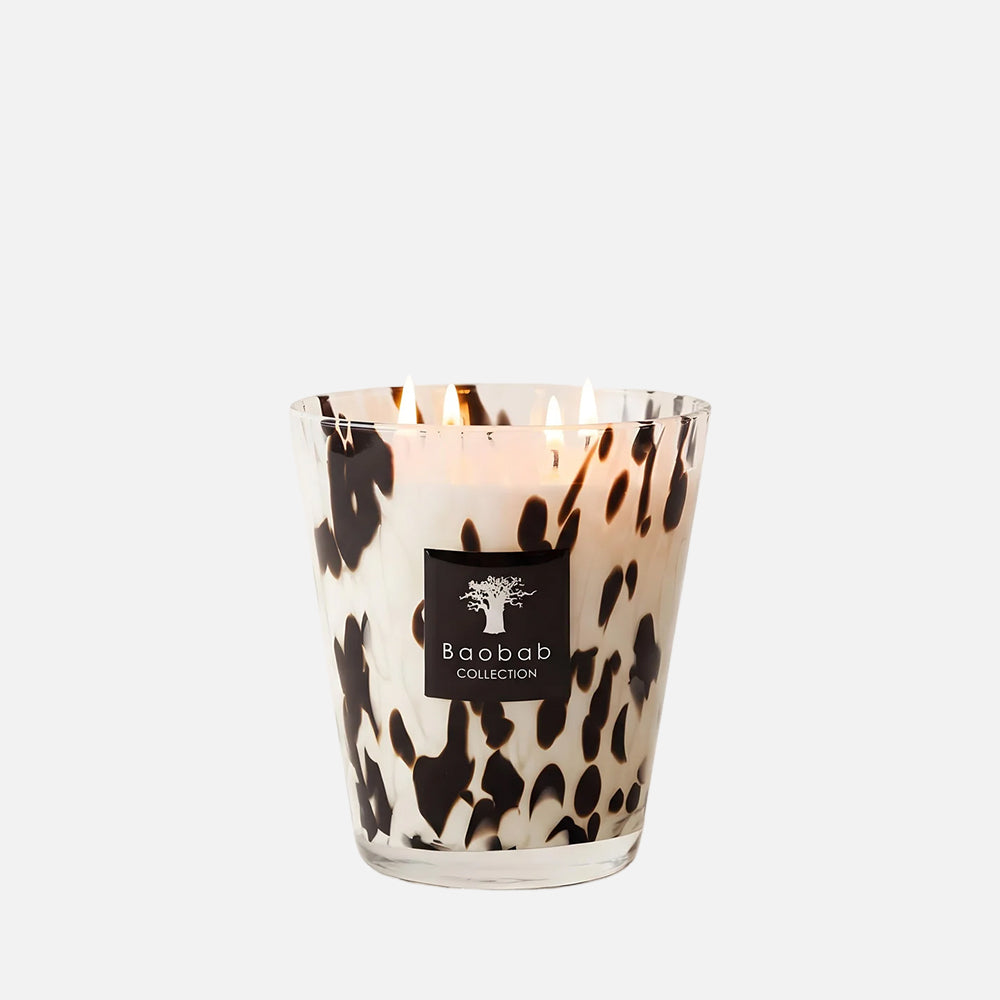 Baobab Collection Pearls Black 4-wick scented candle in mouth-blown glass, 1.1kg, front view