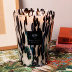Baobab Collection Pearls Black 4-wick scented candle in mouth-blown glass, 1.1kg, styled in a room setting (2)