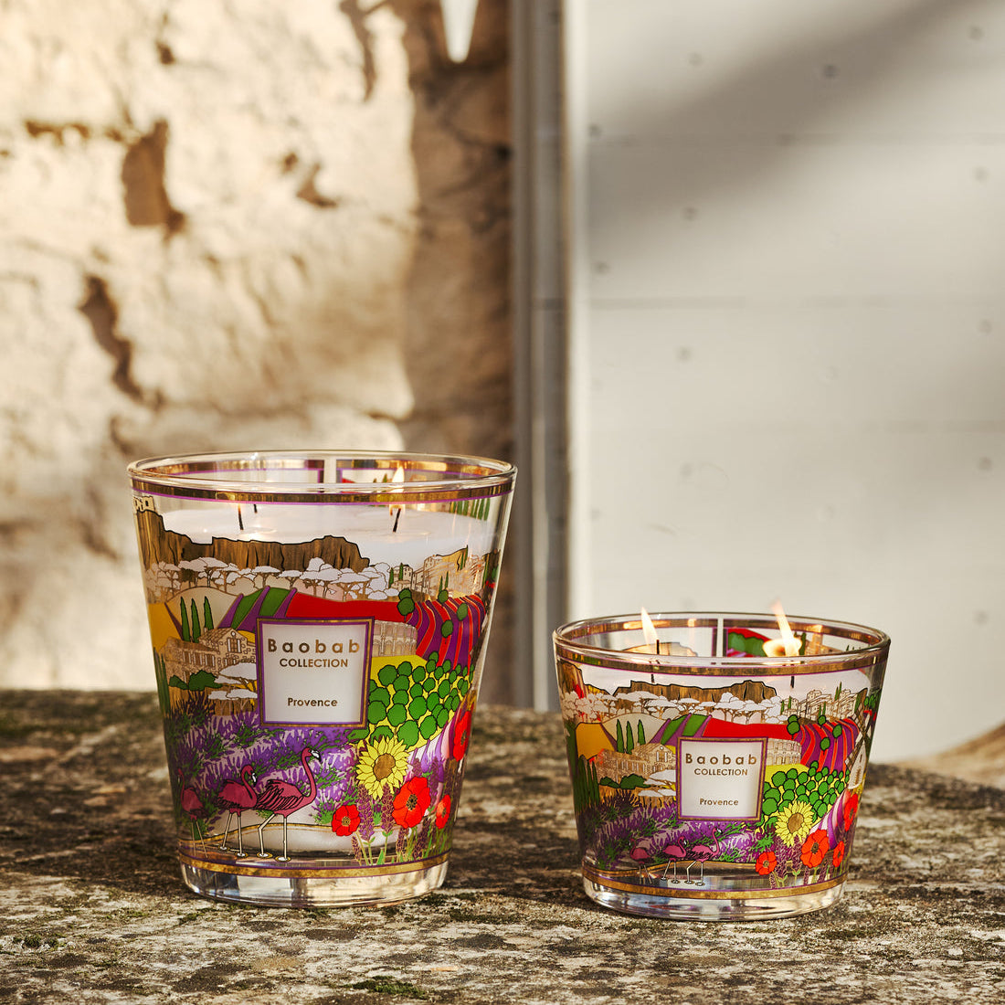 Baobab Collection Provence 4-wick scented candle in mouth-blown glass, 1.1kg, styled in a room setting (2)