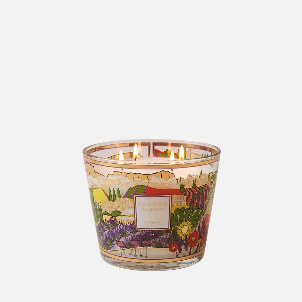 Baobab Collection Provence 4-wick scented candle in mouth-blown glass, 500g, front view