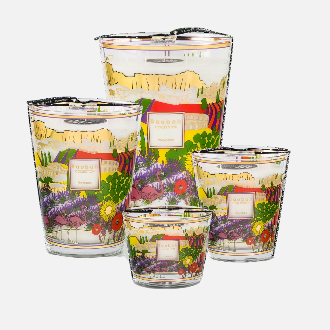 Baobab Collection Provence 4-wick scented candle in mouth-blown glass, 500g, viewed from above