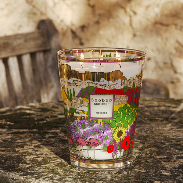 Baobab Collection Provence 5-wick scented candle in mouth-blown glass, 3kg, styled in a room setting