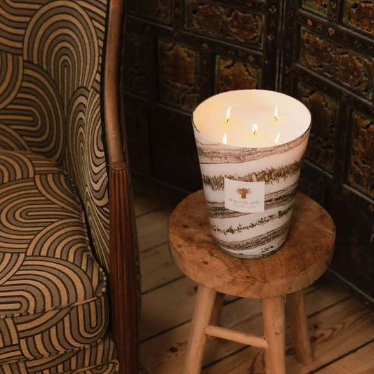 Baobab Collection Sand Siloli 4-wick scented candle in mouth-blown glass, 1.1kg, styled in a room setting (2)
