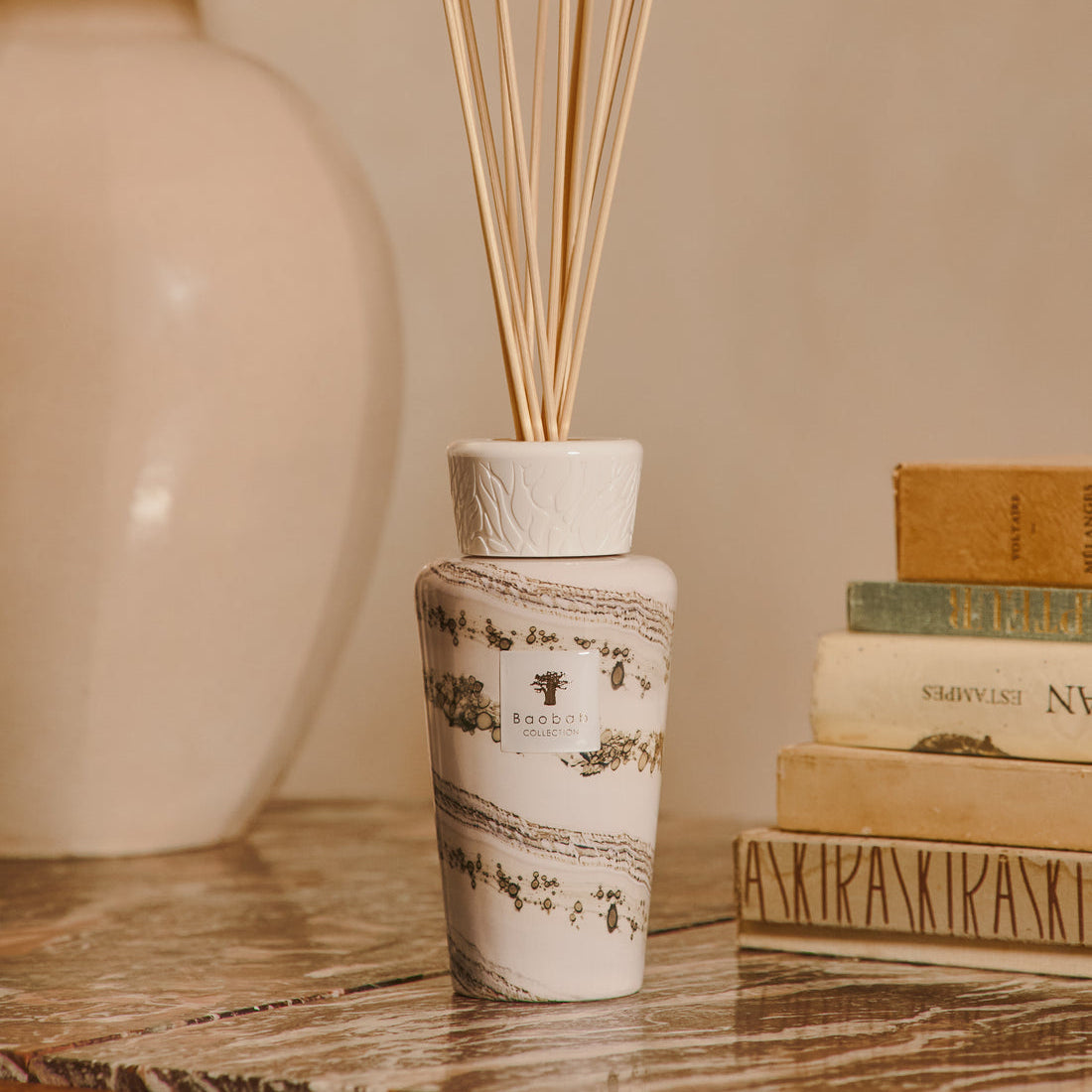 Baobab Collection Sand Siloli reed diffuser, 500ml, styled in a room setting (2)