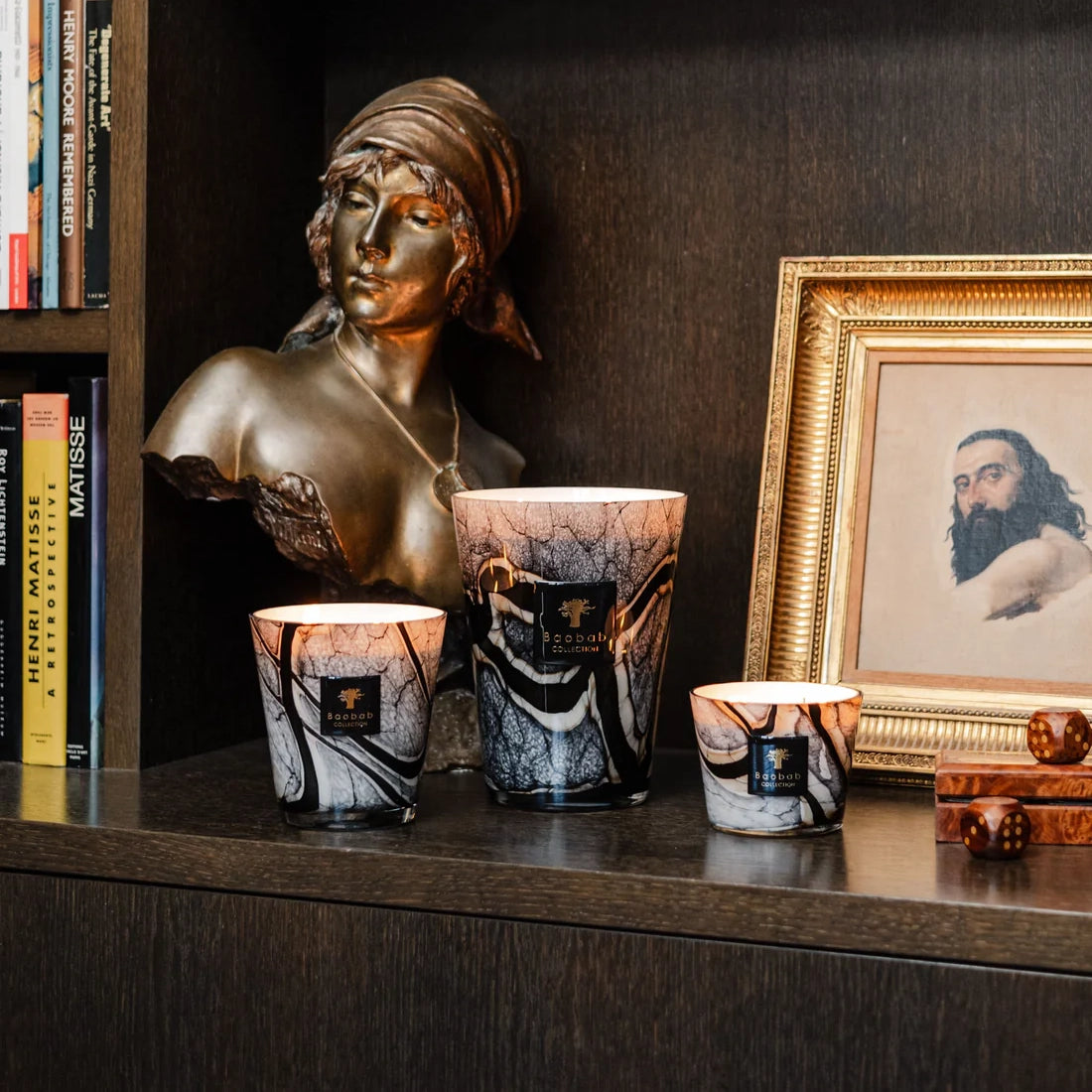 Baobab Collection Stones Marble 5-wick scented candle in mouth-blown glass, 3kg, styled in a room setting