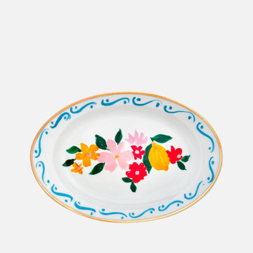 صينية بيضاوية مزينة بالزهور والليمون (صينية بيضاوية 19.5 × 13 سم)