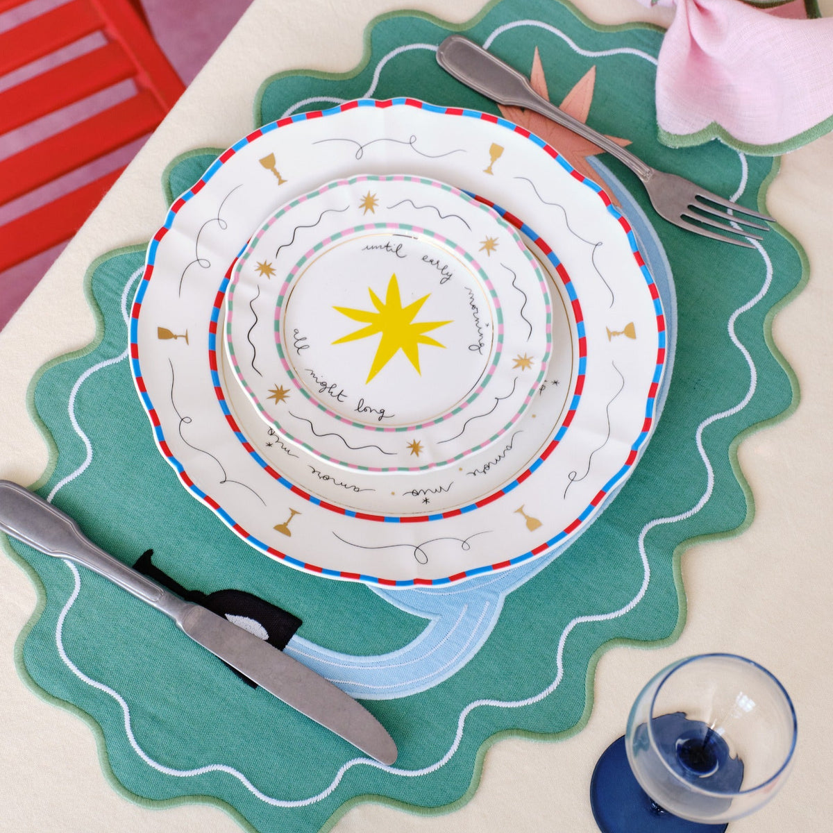 Bitossi Home Star decorated porcelain appetizer plate, 16.5cm, styled in a table setting