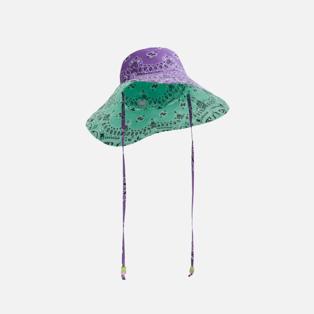Call It By Your Name Capeline reversible two-tone sun hat in lilac and mint, front view