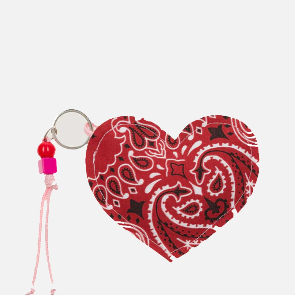 Call It By Your Name Coeur quilted key ring in vintage red and pale pink, front view
