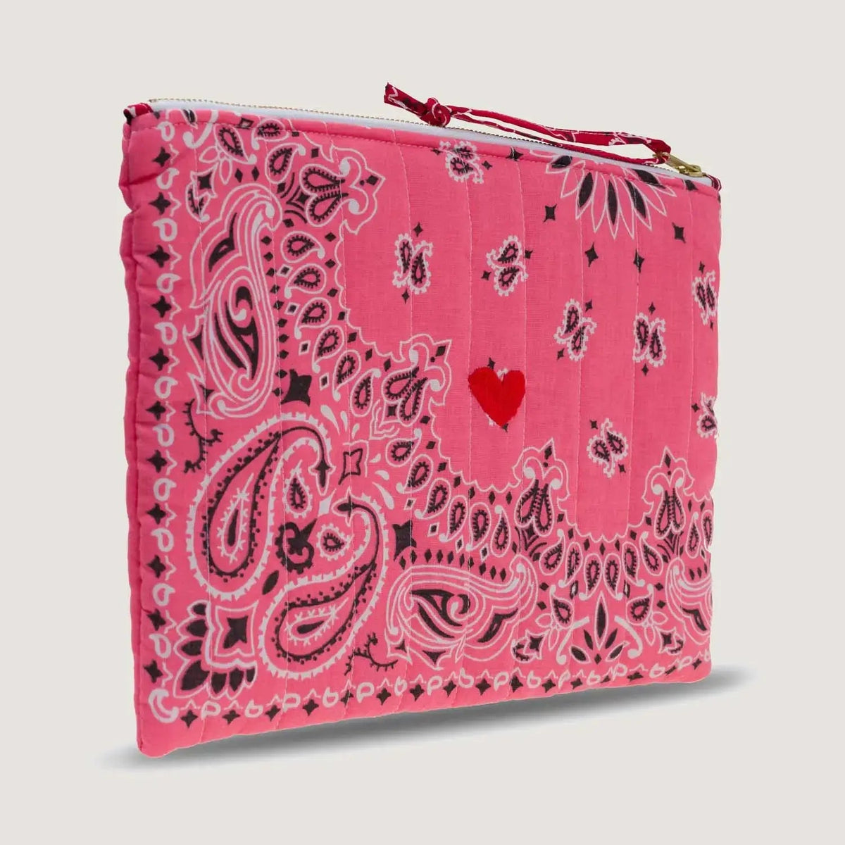 Coeur Quilted Zip Pochette, Strawberry