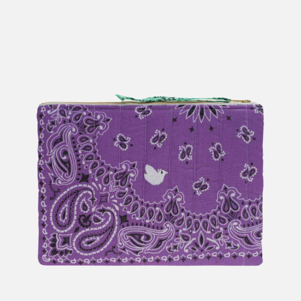Call It By Your Name Colombe quilted zip pochette in lilac with mint dove motif, front view