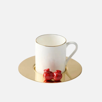 Cups Brass Saucer Red Pomegranate (Set of 6)