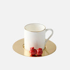 Cups Brass Saucer Red Pomegranate (Set of 6)