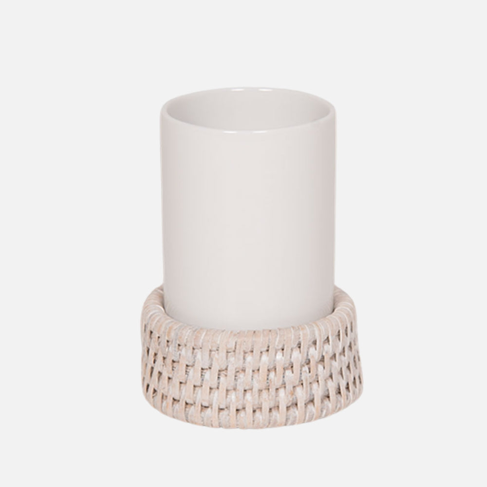 Décor Walther Rattan Basket Toothbrush Tumbler, front view