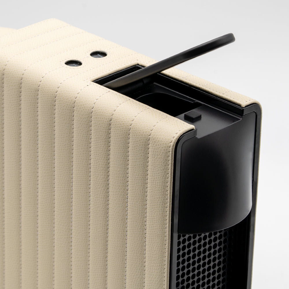 Giobagnara Essenza Lines Coffee Machine, Ivory, leather detail