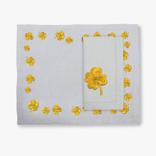 Waww La Table Golden Clover pearl-grey linen napkins by Aurélie Bidermann, set of four, alternative angle