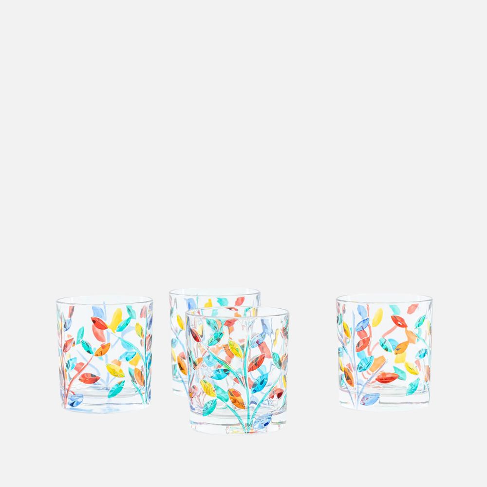 Rainbow Leaves Crystal Tumbler, Set of 4