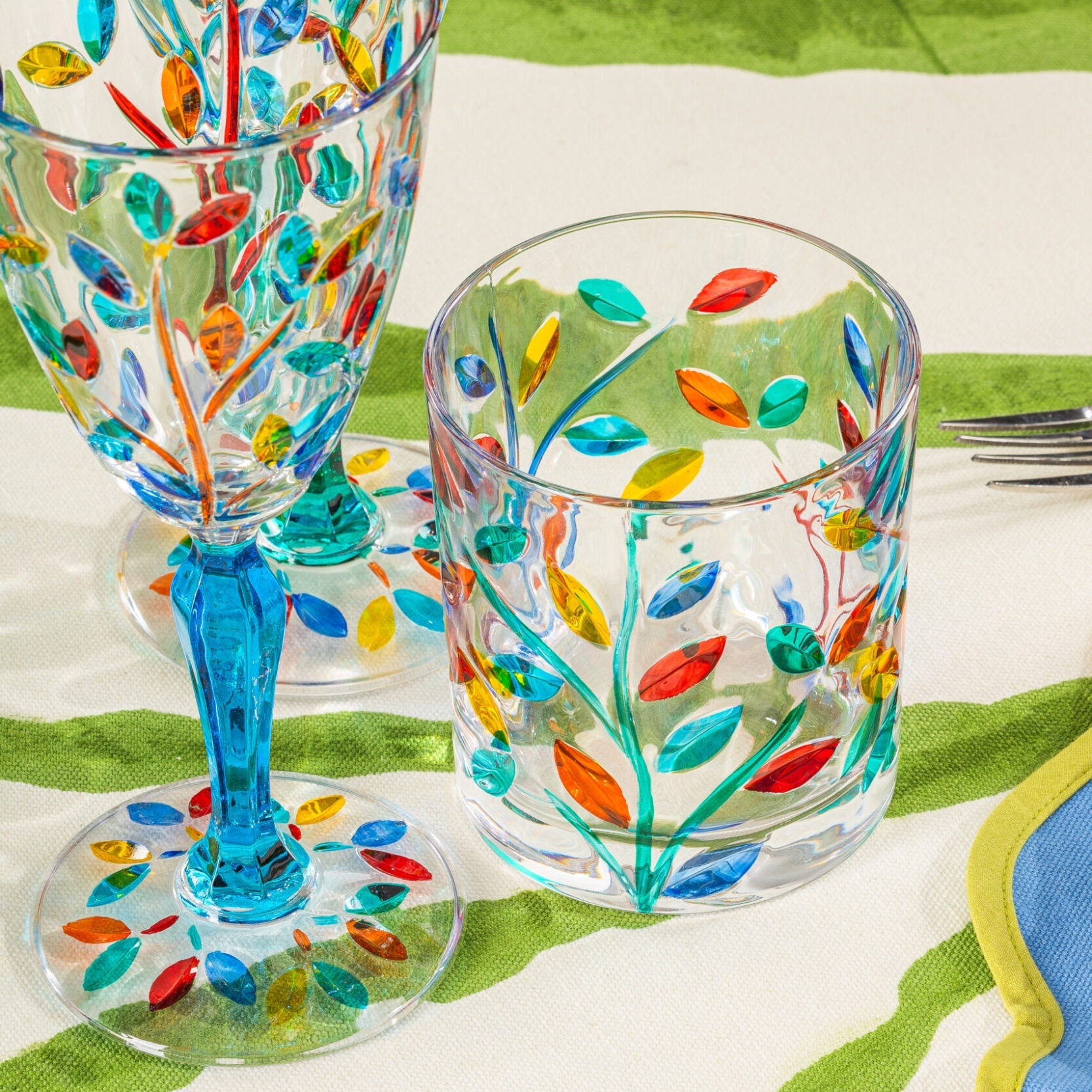 Rainbow Leaves Crystal Tumbler, Set of 4