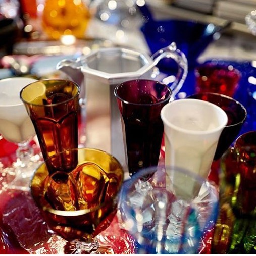 Mario Luca Giusti Dolce Vita Champagne Flute, Ruby in synthetic crystal, styled in a table setting