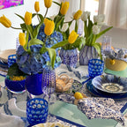 Mario Luca Giusti Lente Tumbler, Blue in synthetic crystal, styled in a table setting