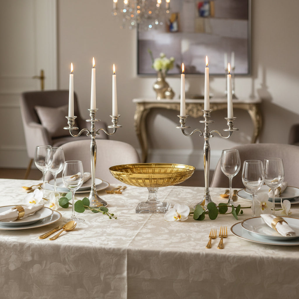 Mario Luca Giusti Susan Footed Bowl, Gold, 31cm in synthetic crystal, styled in a table setting