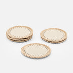 Rochelle Leather & Crochet Coaster, Ivory, Set of 6