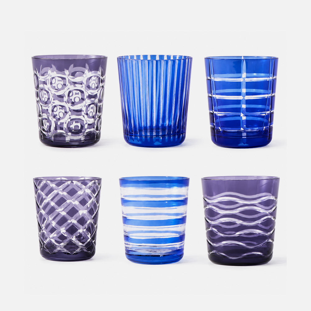 Cobalt Mix Glass Tumblers, Set of 6