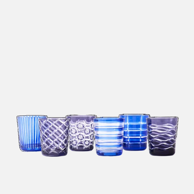 Cobalt Mix Glass Tumblers, Set of 6