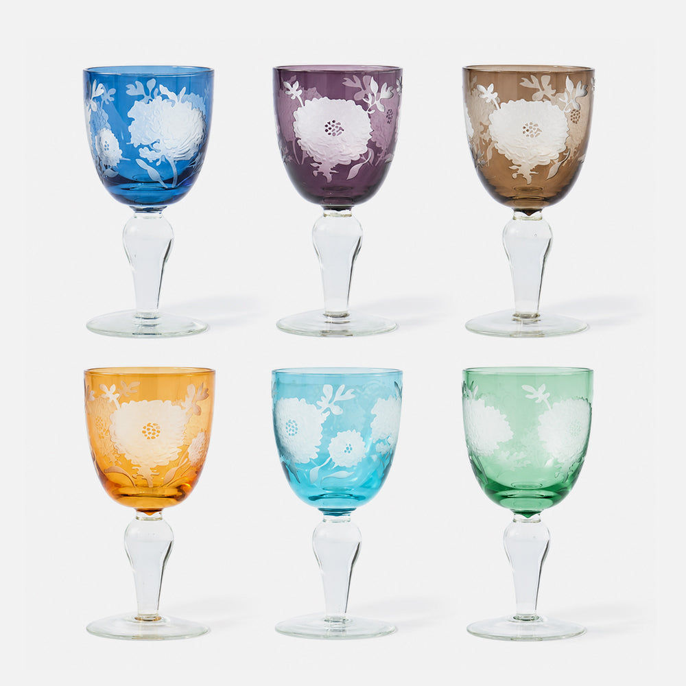 Peony Multicolour Wine Glasses, Set of 6