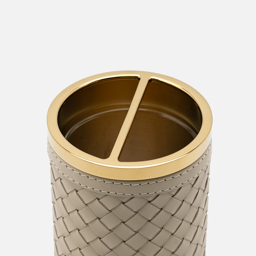 Riviere Alghero Handwoven Toothbrush Holder, Ivory, leather detail
