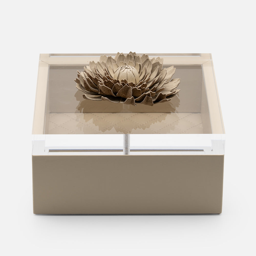 Riviere Fleur Dahlia Diamonds Square Box, Ivory, 17x17cm, front view