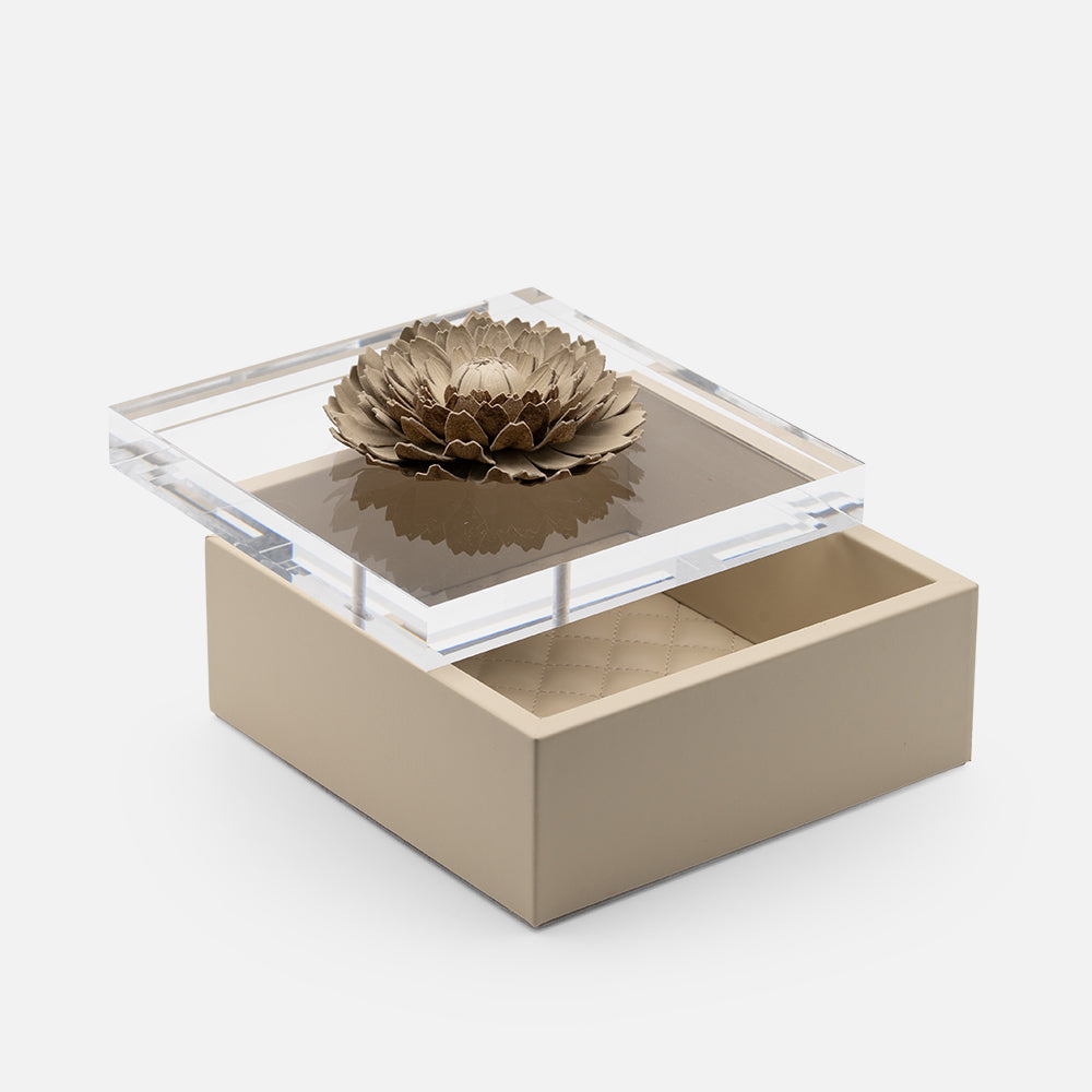 Riviere Fleur Dahlia Diamonds Square Box, Ivory, 17x17cm, shown open