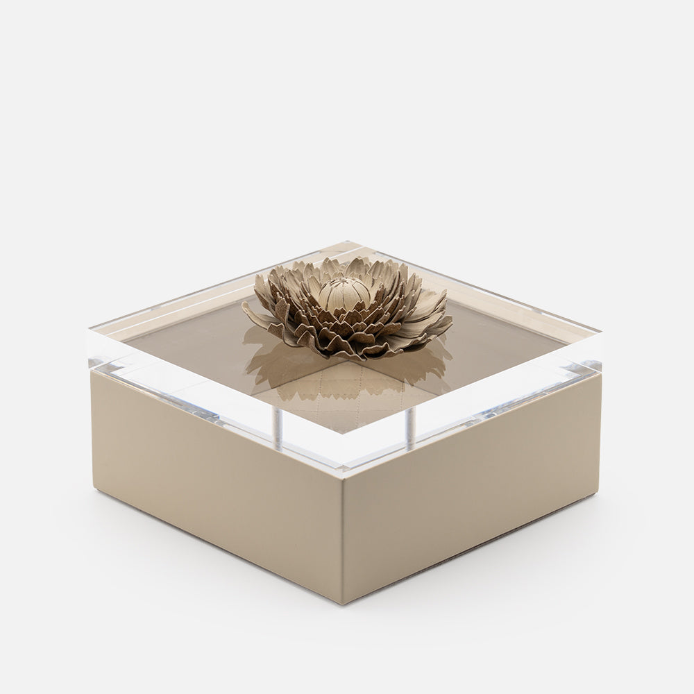 Riviere Fleur Dahlia Diamonds Square Box, Ivory, 17x17cm, side view