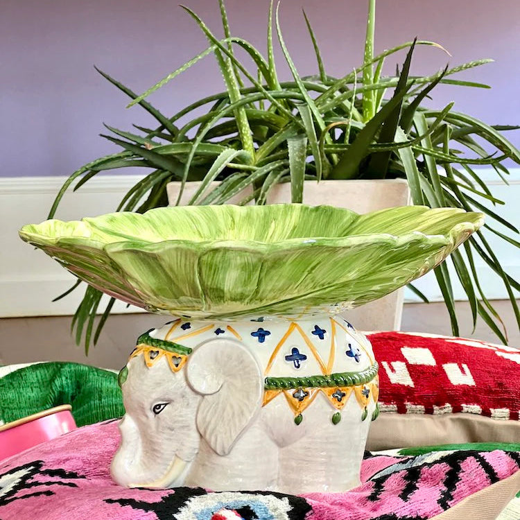 Hand-Painted Elephant Ceramic Fruit Bowl – Italian Made