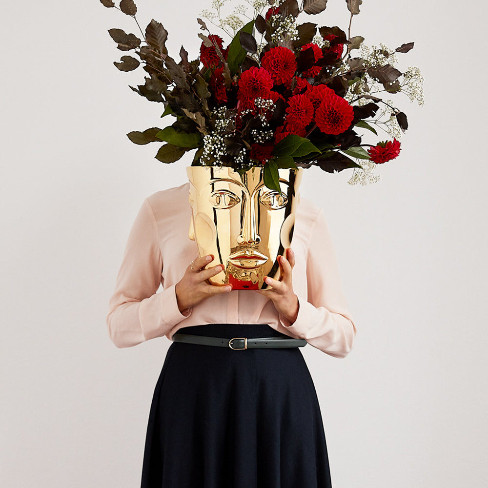 Sieger by Fürstenberg Faces Champagne Cooler, Gold, styled in a table setting