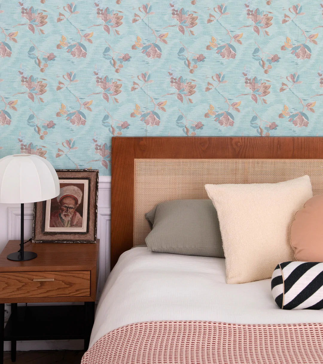 The Socialite Family Carino cream curly wool square cushion, 45x45cm, styled in a room setting