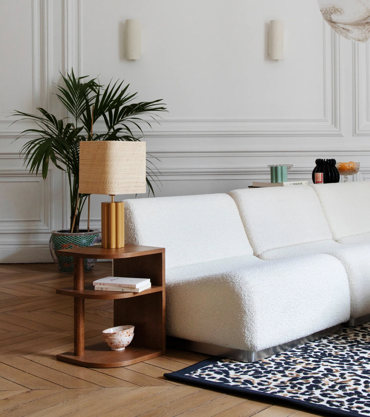 The Socialite Family side table in ash wood with iroko finish, 50cm, side view 3
