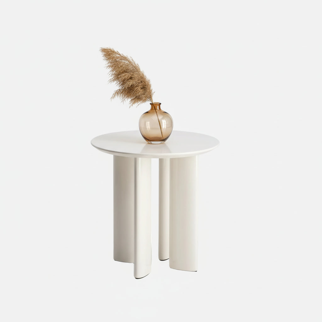 Carlotta Side Table, White Lacquered Beech, 50cm