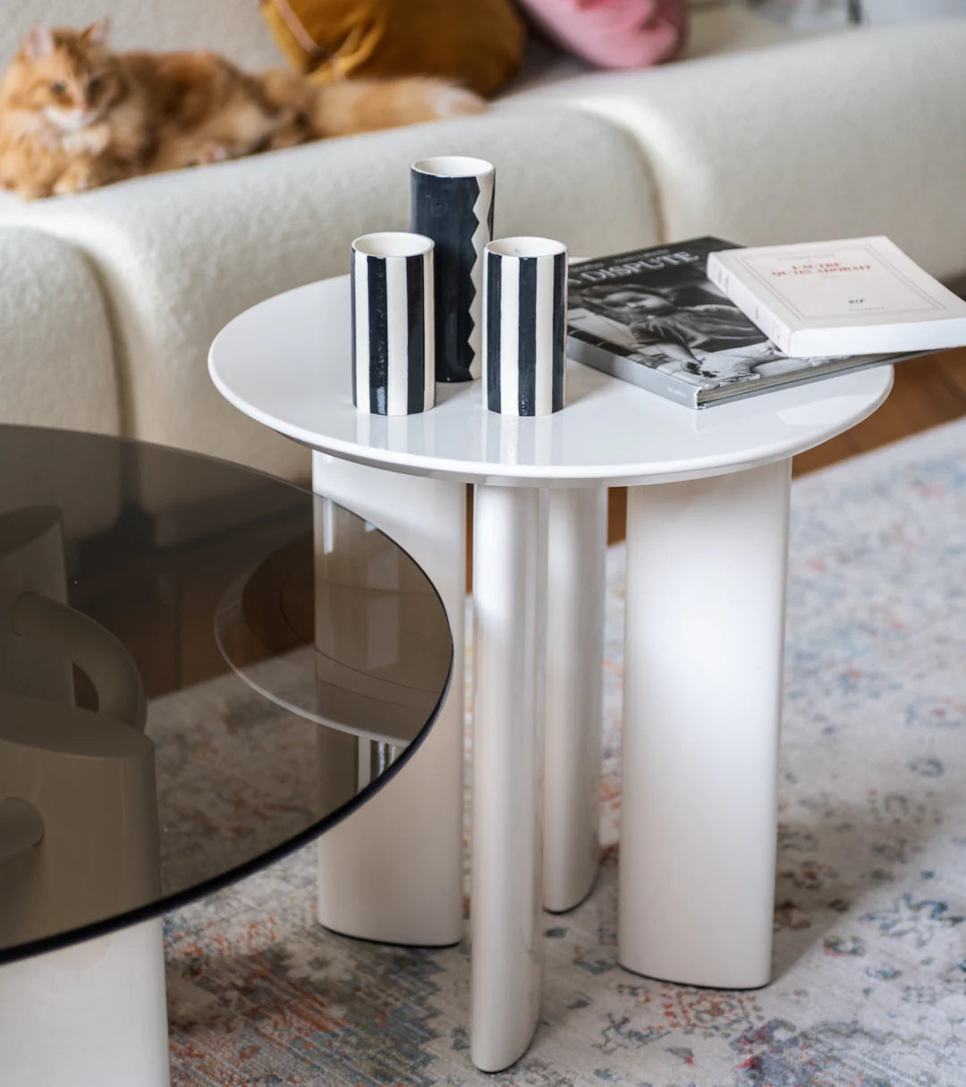 The Socialite Family Carlotta side table in white lacquered beech, 50cm, side view