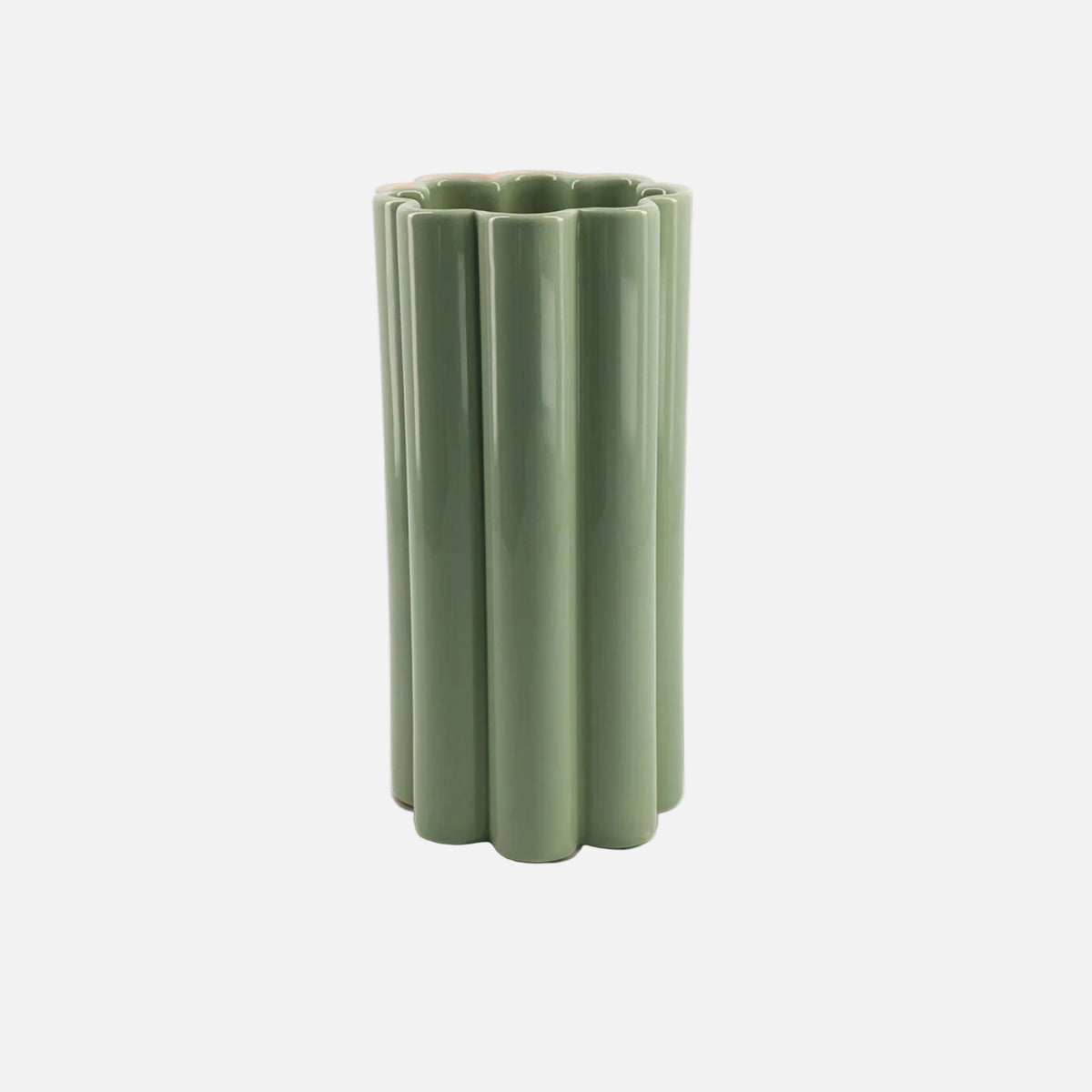 The Socialite Family Duetto Solo vase in almond green ceramic, 27cm, front view