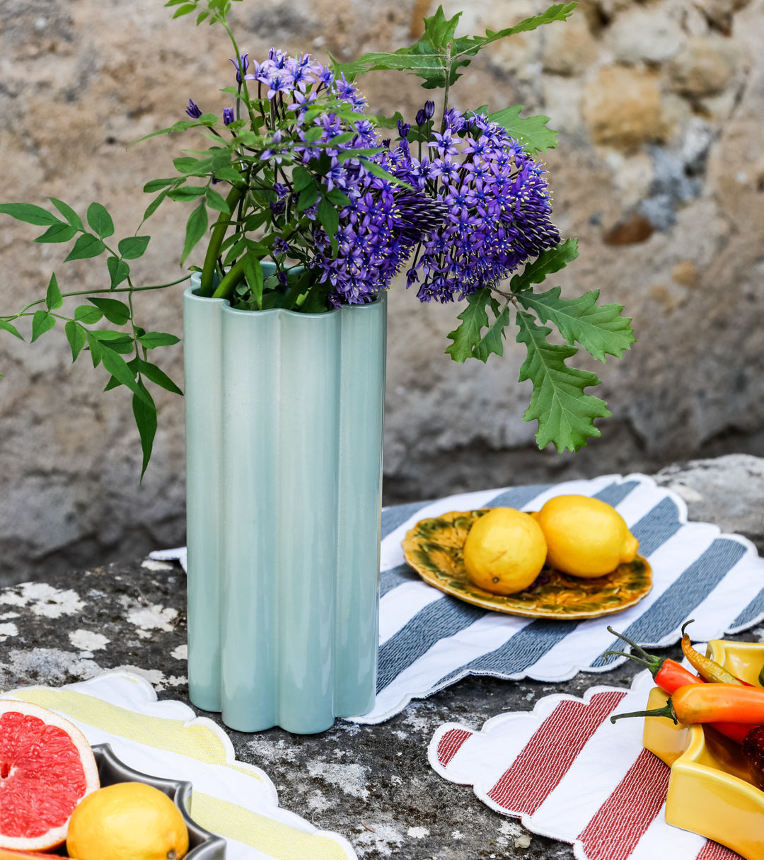 The Socialite Family Duetto Solo vase in almond green ceramic, 27cm, styled in a room setting
