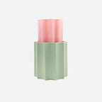 The Socialite Family Duetto vase in candy pink ceramic and almond green glass, 28cm, front view