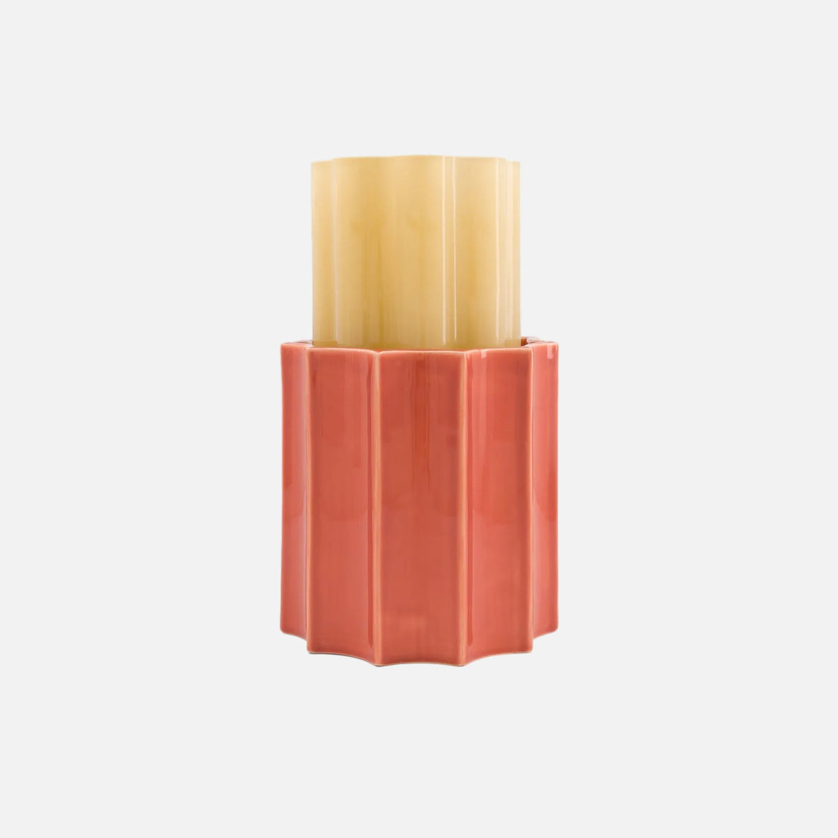 The Socialite Family Duetto vase in amber yellow glass and terracotta ceramic, 28cm, front view