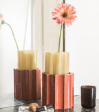 The Socialite Family Duetto vase in amber yellow glass and terracotta ceramic, 28cm, styled in a room setting
