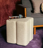 The Socialite Family Fiori modular stool in cream woven fabric, 43cm, styled in a room setting 2