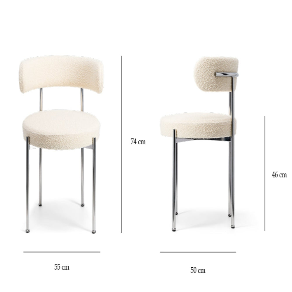 The Socialite Family Libera chair in cream curly wool with a chromed metal frame, alternative angle
