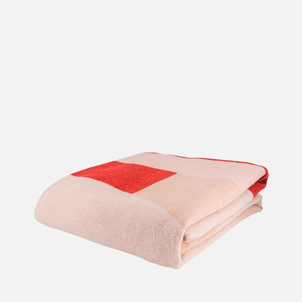 The Socialite Family Roma merino wool throw in beige and pink, 150x200cm, front view 2