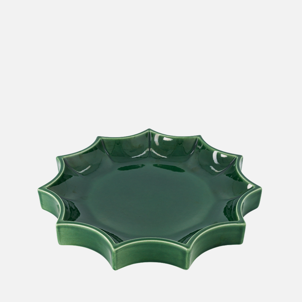 The Socialite Family Tasca décor tray in dark green glazed ceramic, 34cm, front view 2