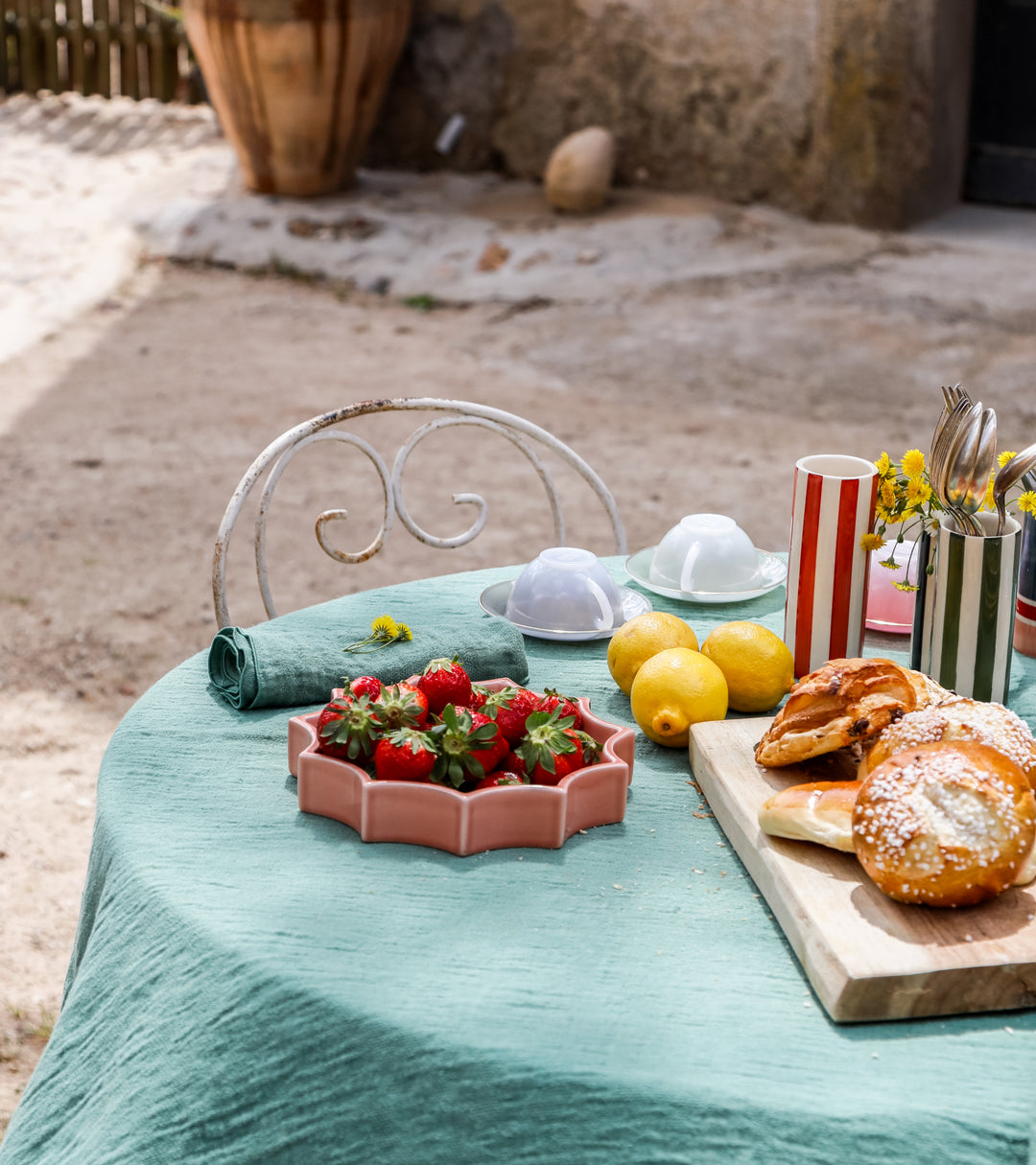 The Socialite Family Tasca décor tray in soft pink glazed ceramic, 22cm, styled in a room setting 3